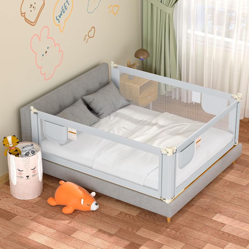 Photo 1 of Bed Rail for Toddlers and Kids - Upgrade Your Child's Safety with Our Enhanced Bed Guard Rail - Thickened Pipe for Ultimate Security - Fits Queen, King, Twin Size Beds (1 Piece, 74.8", Gray)