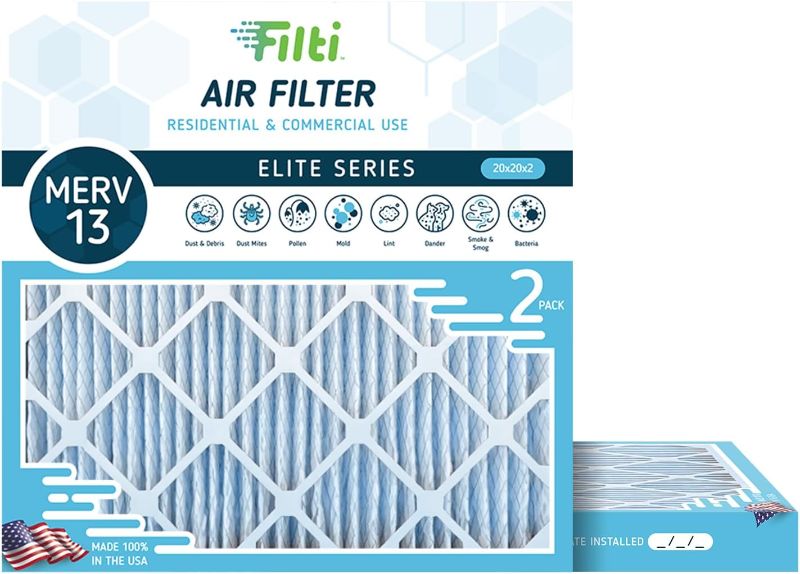 Photo 1 of FILTI 20x20x2 Air Filter MERV 13 | Pleated Home Air Filter | HVAC AC Furnace Filter MADE IN USA (2 Pack)