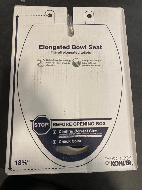 Photo 2 of KOHLER K-4636-0 Cachet Elongated, Grip-Tight Bumpers, Quiet-Close Release Hinges, Quick-Attach Hardware, No Slam Toilet Seat, White