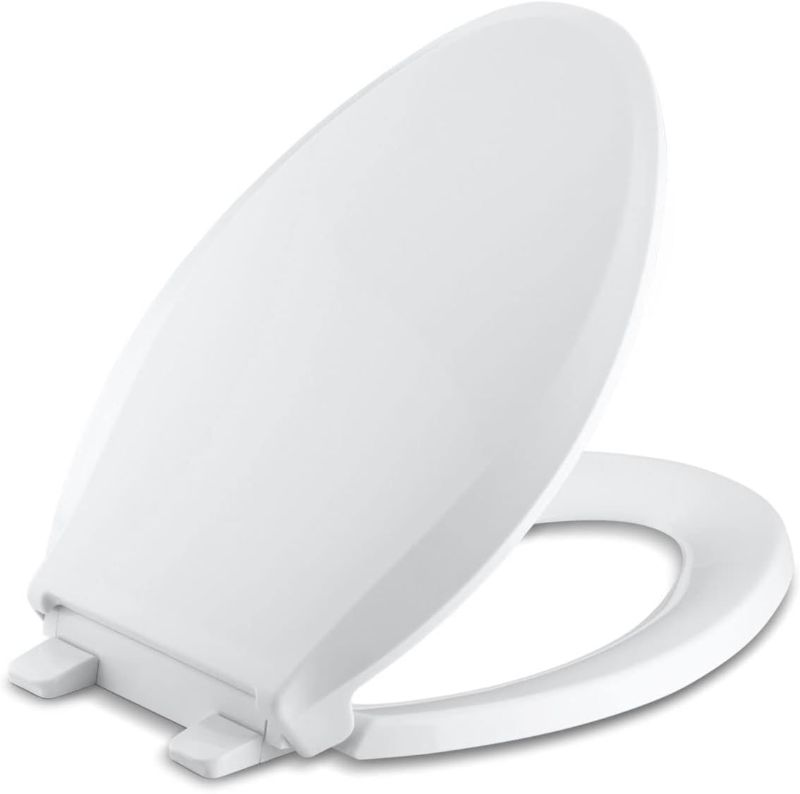 Photo 1 of KOHLER K-4636-0 Cachet Elongated, Grip-Tight Bumpers, Quiet-Close Release Hinges, Quick-Attach Hardware, No Slam Toilet Seat, White