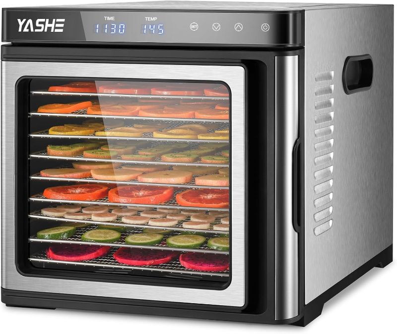 Photo 1 of YASHE Food Dehydrator Machine, 9 Stainless Steel Food Dryer, 1000W Dehydrators for Food and Jerky, Herbs, Meat, Fruit, Dog Treats, 48H Timer and Temperature Control (95-165), Recipes Book Included