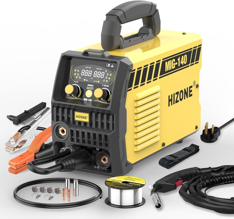 Photo 1 of HIZONE Aluminum MIG Welder, 140A 120V/240V 6 in 1 Gas MIG/Gasless Flux Core MIG/Stick/Lift TIG Welding Machine with Large LCD Digital Display, Multiprocess Inverter Welder Machine