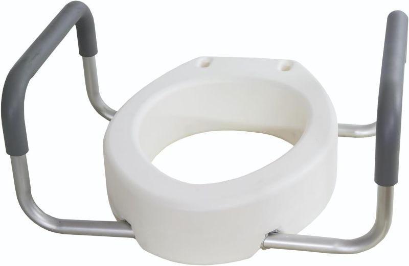 Photo 1 of Essential Medical Supply Raised Elevated Toilet Seat Riser for an Elongated Toilet with Padded Aluminum Arms for Support and Compatible with Toilet Seat, Elongated, 19 x 14 x 3.5