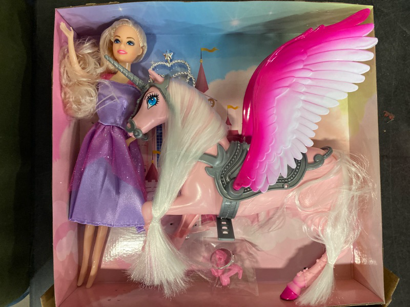 Photo 1 of Yellow River Color Changing Unicorn Toys& Princess Doll Play Set, Mane Changes Colors Under Sunshine, 11.5'' Princess Doll, Horse Toys Removeable Saddles&Wings, Unicorn for Girls Aged 3-8