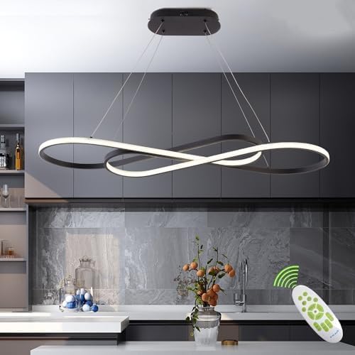 Photo 1 of Led Pendant Light, Modern Chandelier,Dimmable Black Led Chandelier for Dining Room Light Fixture Over Table Modern Kitchen Island Lighting with Remote,Height Adjustable Ceiling Lamps