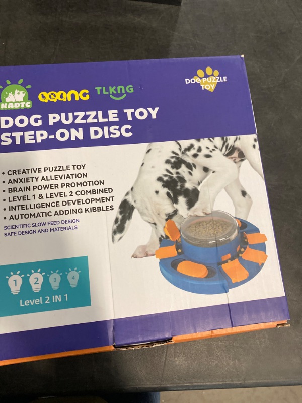 Photo 3 of KADTC Dog Puzzle Toys for Small/Medium/Large Dogs Slow Feeder w/Button Level 2 in 1 Boredom Busters Keep Them Busy Enrichment Toy Puzzles Food/Treat Dispenser Puppy Brain Mental Stimulation Game YLW