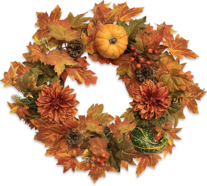 Photo 1 of 22 Inch Fall Wreath - Fall Wreaths for Front Door Used Autumn Thanksgiving Halloween with Home Party Fall Garland Decoration