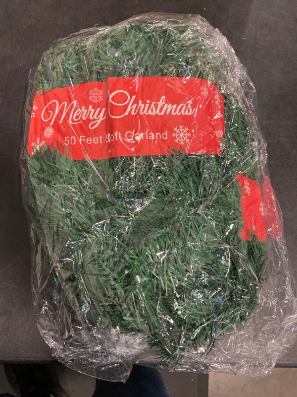 Photo 2 of Christmas Decorations-50 FT Christmas Garland for Mantle, Artificial Pine Garland Christmas Tree Garland Decorations, Green Garland for Indoor Outdoor Home Christmas Decorations