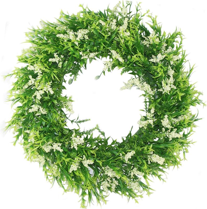 Photo 1 of Plastic Green Leaves Wreath16 Artificial Lavender Wreath for Front Door Wall Window Party Décor, Indoor/Outdoor Use