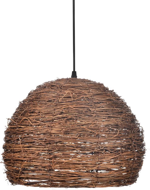 Photo 1 of Arturesthome Rustic Pendant Light Fixture, Woven Rattan Lampshade Coastal Hanging Lighting, Vintage Farmhouse Chandelier Lamp Shade for Kitchen Island Dining Room D 13.7?* 10.2?