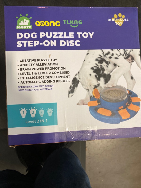 Photo 3 of KADTC Dog Puzzle Toys for Small/Medium/Large Dogs Slow Feeder w/Button Level 2 in 1 Boredom Busters Keep Them Busy Enrichment Toy Puzzles Food/Treat Dispenser Puppy Brain Mental Stimulation Game YLW