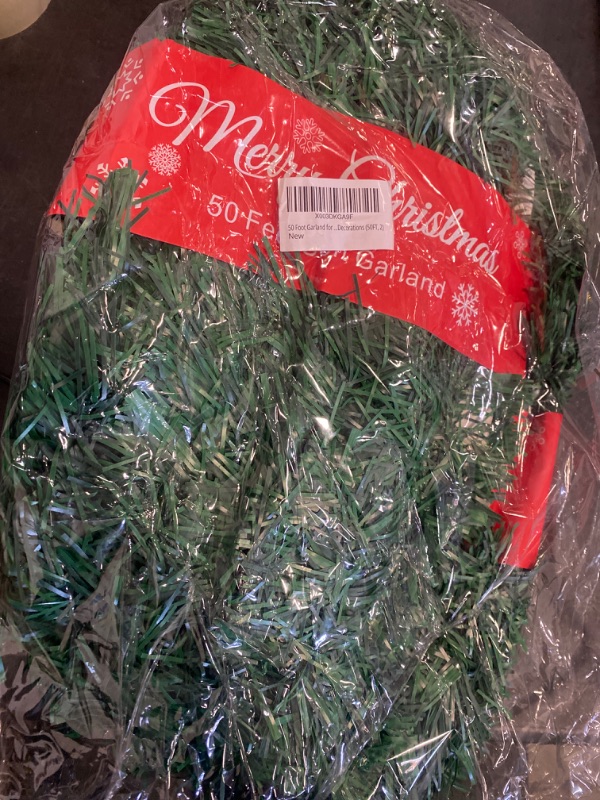 Photo 1 of 50 Feet Green Tinsel Garland Artificial Christmas Pine Decorative Garland Greenery Tinsel Stems Non-Lit Soft Twist Garland 12 Inch x 2Inch for Holiday Season Outdoor Indoor Party Decorations
