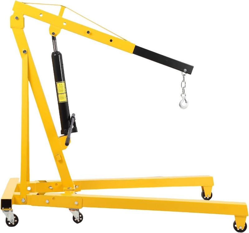 Photo 1 of 2Ton Folding Engine Hoist Stand Cherry Picker, 4000lb Heavy Duty Steel Lift Garage Workshop Auto Repair Foldable Stand 6 Caster, Yellow