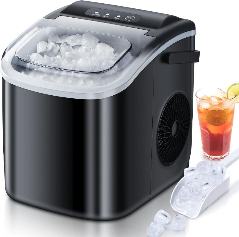 Photo 1 of  Electric Portable Compact Countertop Automatic Ice Cube Maker Machine with Self Cleaning Function Visible Window and Hand Scoop White 26.5lbs/Day (WHITE)