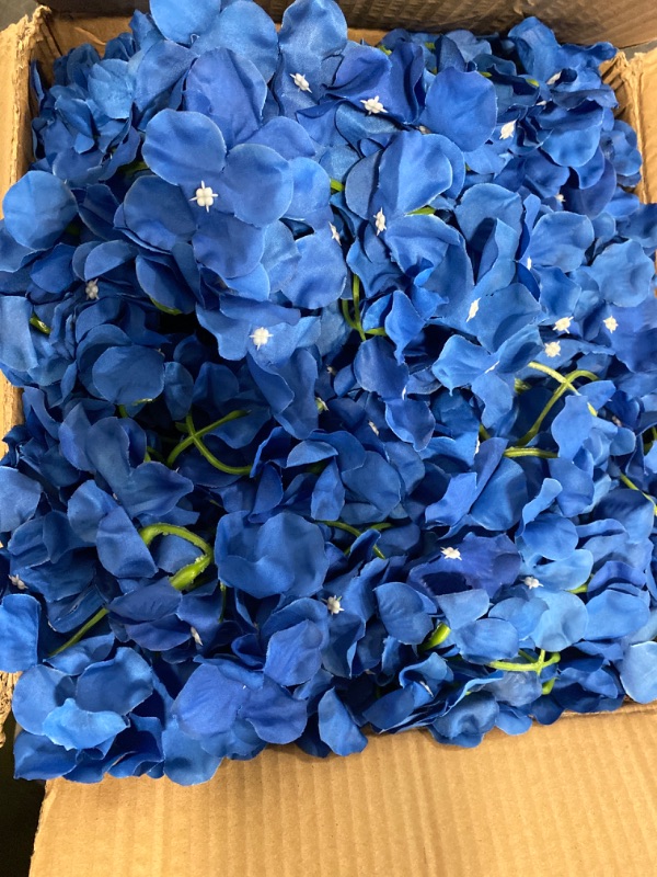 Photo 3 of Auihiay 64PCS Royal Blue Hydrangea Artificial Flowers, Silk Hydrangea Heads with Stems, Faux Flowers for DIY Wedding Centerpiece, Home, Party, Baby Shower, Garden Decoration