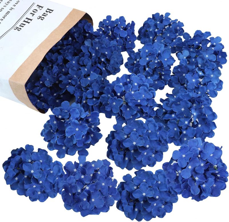 Photo 1 of AVIVIHO 40pcs Royal Blue Hydrangea Artificial Flowers Bundle Fake Flowers Heads Faux Hydrangea Silk Flowers with Stems, Perfect for Weddings,Centerpieces,Wreath, Home & Garden Party Decorations