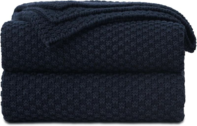 Photo 1 of Longhui bedding Dark Navy Blue Knitted Throw Blanket for Couch, Soft, Cozy Machine Washable 100% Cotton Sofa Knit Blankets, Heavy 4.0lb Weight, 60 x 80 Inches, Dark Navy Blue Color.