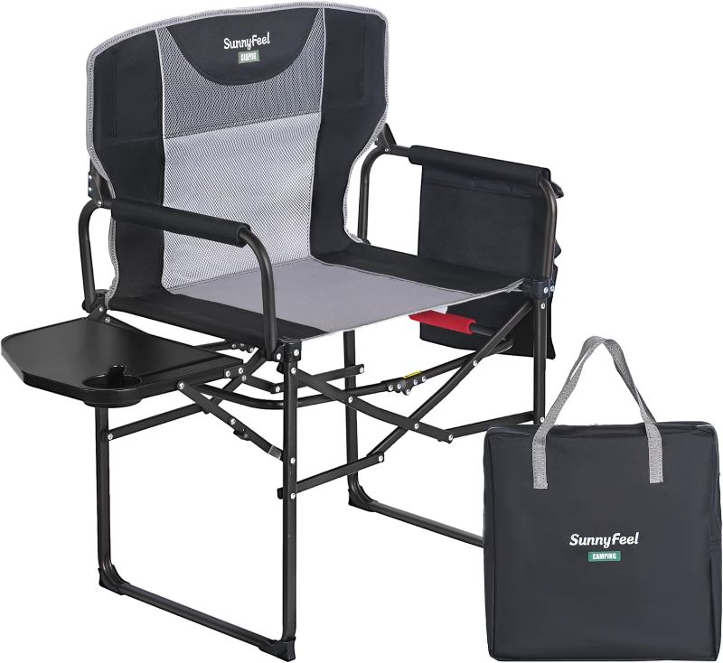 Photo 1 of SUNNYFEEL Camping Directors Chair, Heavy Duty,Oversized Portable Folding Chair with Side Table, Pocket for Beach, Fishing,Trip,Picnic,Lawn,Concert Outdoor Foldable Camp Chairs