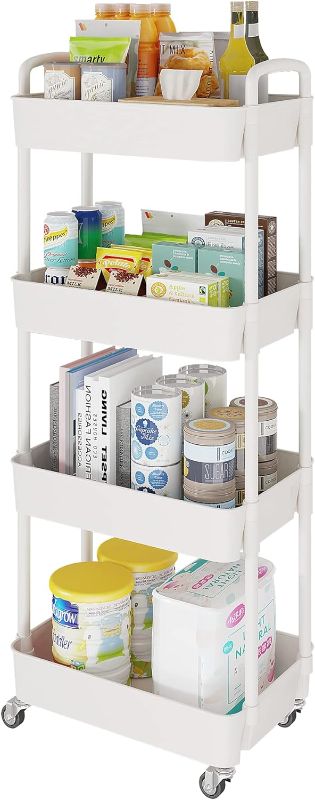 Photo 1 of Laiensia 4-Tier Storage Cart,Multifunction Utility Rolling Cart Kitchen Storage Organizer,Mobile Shelving Unit Cart with Lockable Wheels for Bathroom,Laundry,Living Room