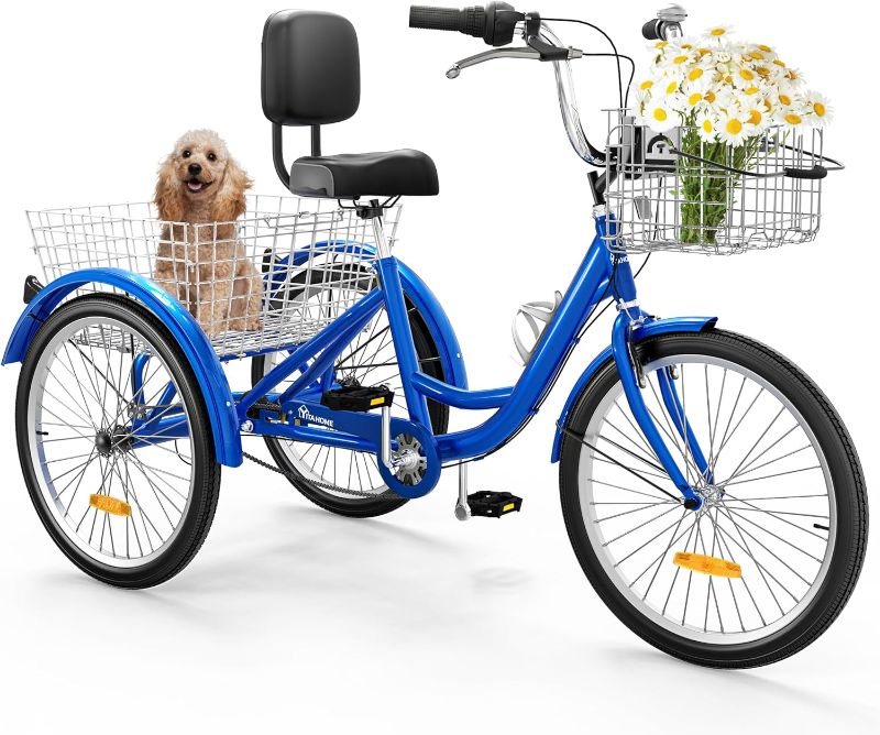 Photo 1 of YITAHOME 24 & 26 Inch Adult Tricycle, 1 & 7 Speed 3 Wheel Bikes, Trike Bike for Adults with Removable Baskets, Cruiser Bike for Seniors Women Men Shopping Commute Picnic Outdoor Sports