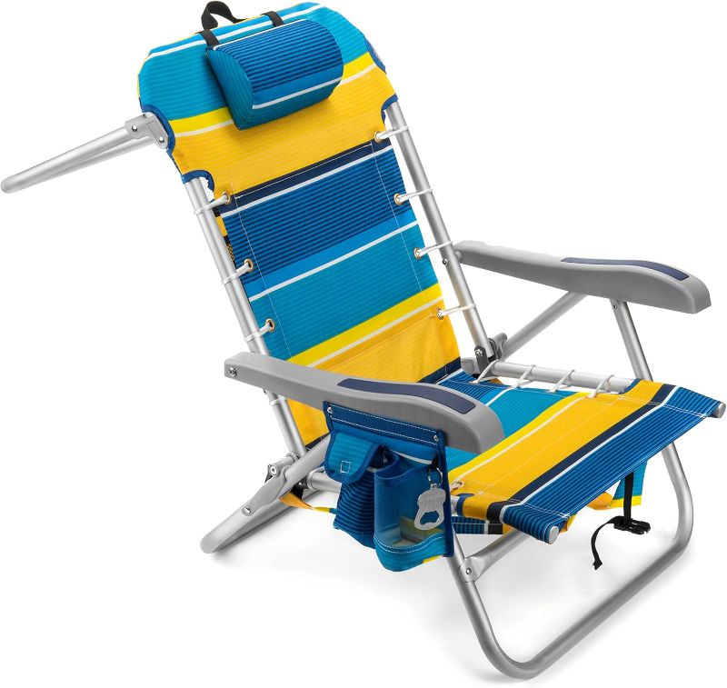 Photo 1 of Homevative Cooler+ Folding Backpack Beach Chair with 5 Positions, Towel bar, XL Cooler Pouch, Storage Net, Cup and Phone Holder, Sunshine