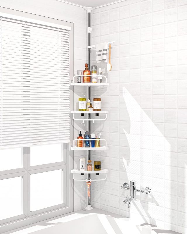 Photo 1 of ADOVEL 4 Layer Corner Shower Caddy, Adjustable Shower Shelf, Constant Tension Stainless Steel Pole Organizer, Rustproof 3.3 to 9.8ft