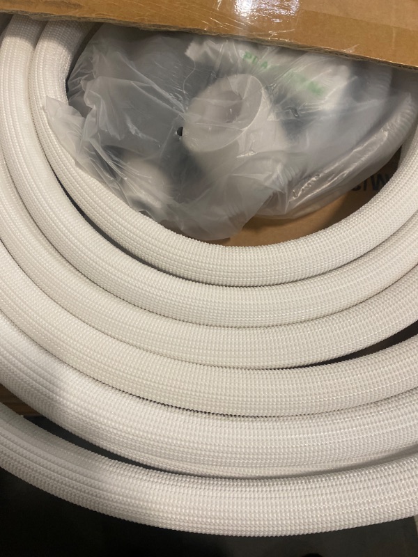 Photo 2 of DELLA 25 Ft Mini Split Line Set, 1/4" & 3/8" O.D. Copper Pipes Tubing and 3/8 White Thickened PE Insulated Coil with Flared Nuts for Mini Split Air Conditioner or Heat Pump System(1/4+3/8)