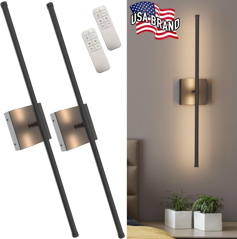 Photo 1 of Battery Operated Wall Sconce Set of Two - 15600 mAh Battery with Adjustable Brightness & Tone - 6W Battery Sconces with Remote & Touch Control - Up to 80 Hours - 26.5 in (67 cm) | Black - 2 Pack