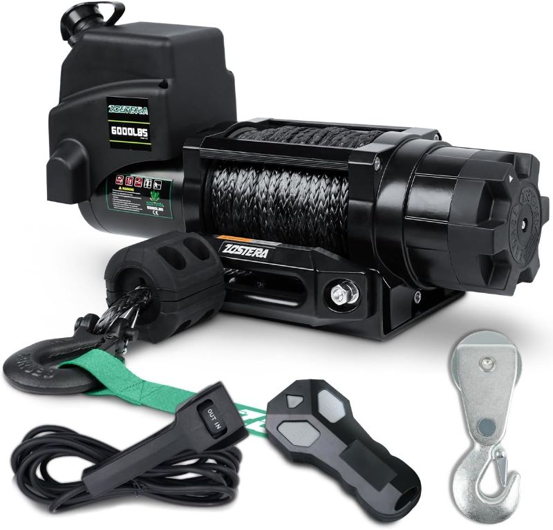 Photo 1 of Winch with 1/4"×55 ft Synthetic Rope Electric Winch 12v 6000lbs, Trailer Winch with Wireless Remote &Manual Switch, with Pulley+Rubber Stopper,IP68 Waterproof, for Off Road ATV UTV