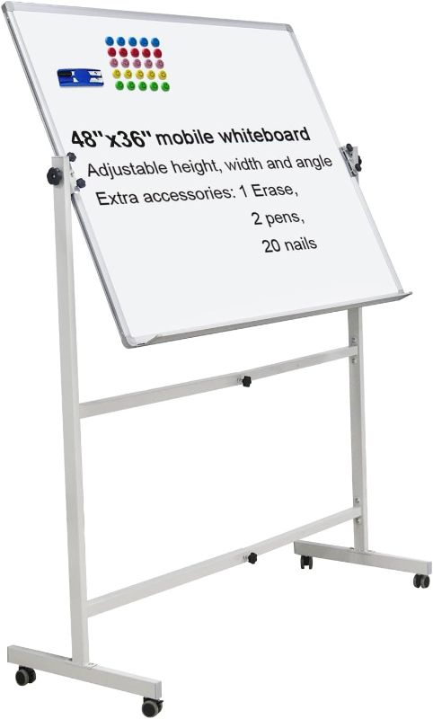 Photo 1 of Magnetic Dry Erase Board with Stand 48"x36" Mobile Whiteboard Adjustable Height & Angle Rolling White Board on Wheels