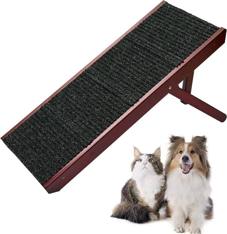 Photo 1 of Endark Folding Dog Ramp for Bed, Car Ramp, Portable Pet Ramp with Non-Slip Surface, Dog Stairs, Cat Ramp, 4 Levels Height Adjustable Pet Ramp from 9.64" to 18.9", Wooden Dog Ramp for Bed/Car Use