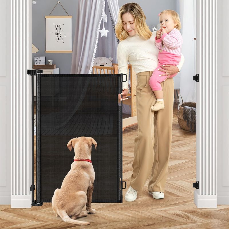 Photo 1 of 42 Inch Extra Tall Baby Gate for Kids 55" Wide Retractable Baby Gates Extra Tall Retractable Dog Gates for The House Extra Tall Pet Gate Extra Tall Dog Gate Tall Baby Gate for Stair Tall Mesh Dog Gate