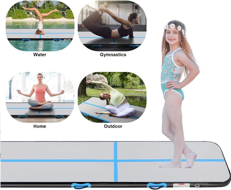 Photo 2 of Inflatable Gymnastics Mat, Air Tumbling Track Mats For Kids Home Gym Water Gymnastics Yoga Cheerleading Training Landing Exercise with Pump