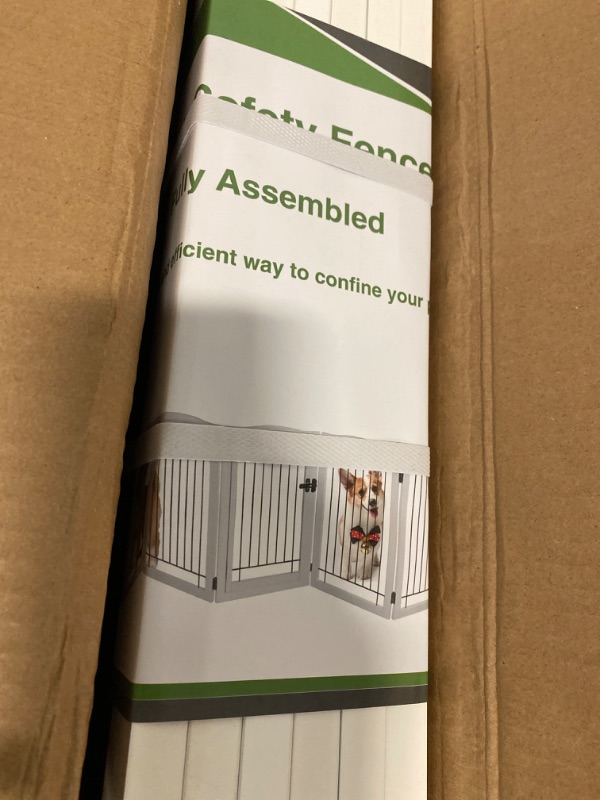 Photo 1 of ZJSF Free Standing Panel Dog Gate with Door for Indoor,Doorways,House, Hallways,or Stairs Freestanding Foldable Gate for Dog White Wooden Puppy Gate Pet Gate 24''H