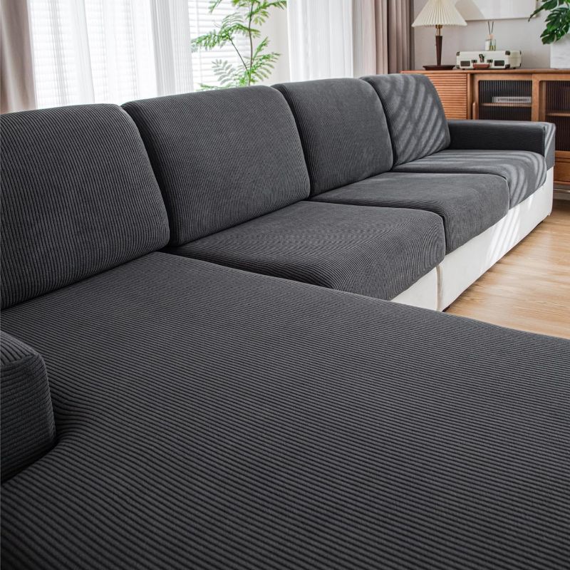 Photo 1 of Couch Cushion Covers,Comfort Soft Magic Sofa Covers Washable Stretch Resistant for 2 Chair Cushion Couch Furniture Protectors for Pets Sectional Slipcovers(2-Piece Cushion,Dark Gray)