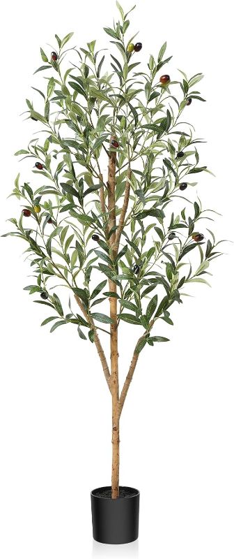 Photo 1 of Artificial Olive Tree 4ft, Lush Faux Olive Tree for Indoor with Natural Wood Trunk and Lifelike Fruits, Silk Tall Fake Olive Tree for Home Decor Office Living Room, 1Pcs