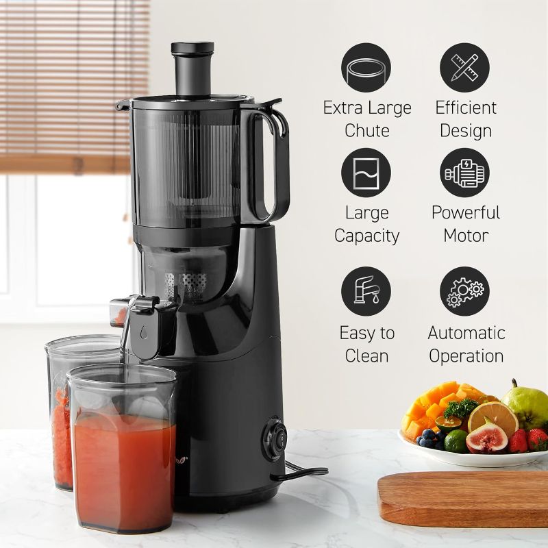 Photo 1 of Elite Gourmet EJX320 Big Mouth Whole Fruit 5.2” Self-Feeding Chute, Cold Press Masticating Slow Juice Extractor, Hands-Free, Less Prep, Easy to Clean, Impact Resistant BPA Free Tritan, Black