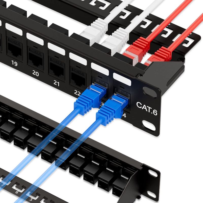 Photo 1 of iwillink 10Gbps Patch Panel 24 Port, RJ45 Through Coupler Cat6 Patch Panel UTP 19-Inch 1U with Back Bar, Wallmount or Rackmount, Compatible with Cat5, Cat5e, Cat6 Cabling