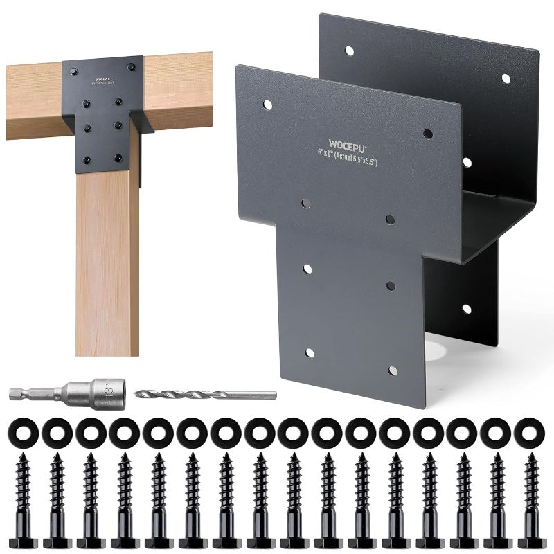 Photo 1 of 4 Pack Heavy Duty 6x6 (Actual 5.5"x5.5") Stainless Steel Post Caps Tie Bracket, Fit Connecting Wood Gazebo, Deck Patio Post and Wood Beams Bracket (Dark Ggray)