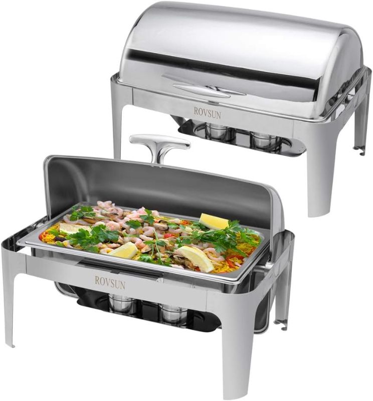 Photo 1 of ROVSUN 2-Pack Roll Top Chafing Dish Buffet Set,9 Quart Full Size Pan Chafer, NSF Stainless Steel Rectangular Setfor Wedding,Parties,Banquet, Catering Events