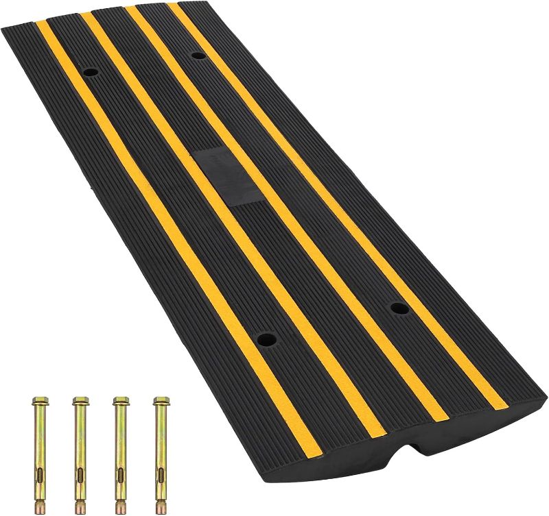 Photo 1 of Curb Ramp Rubber Driveway Ramps 48"x16"x2.5", Car Driveway 33069lbs Heavy Duty, Rubber Threshold Ramp 2.6 Inch High Cable Cover Curbside Bridge Ramp for Loading Dock Garage Sidewalk