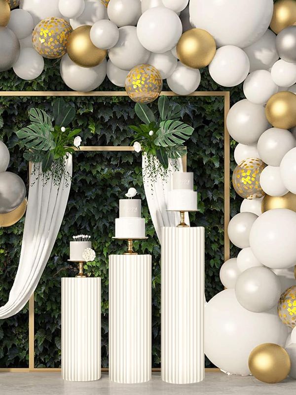 Photo 1 of Cylinder Stands for Party 3Pcs Round Pedestal Stand Foldable Cardboard Columns Cylinder Tables for Parties Baby Shower Birthday Wedding Pillars Display Decoration