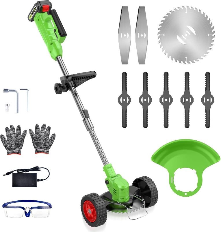 Photo 1 of Cordless Lawn Trimmer Weed Wacker - GUIFIN 21V Lawn Mower Grass Edger with One 2.0Ah Li-Ion Battery Powered & 3 Cutting Blade Types, Compact Power Tool for Lawn Yard Work