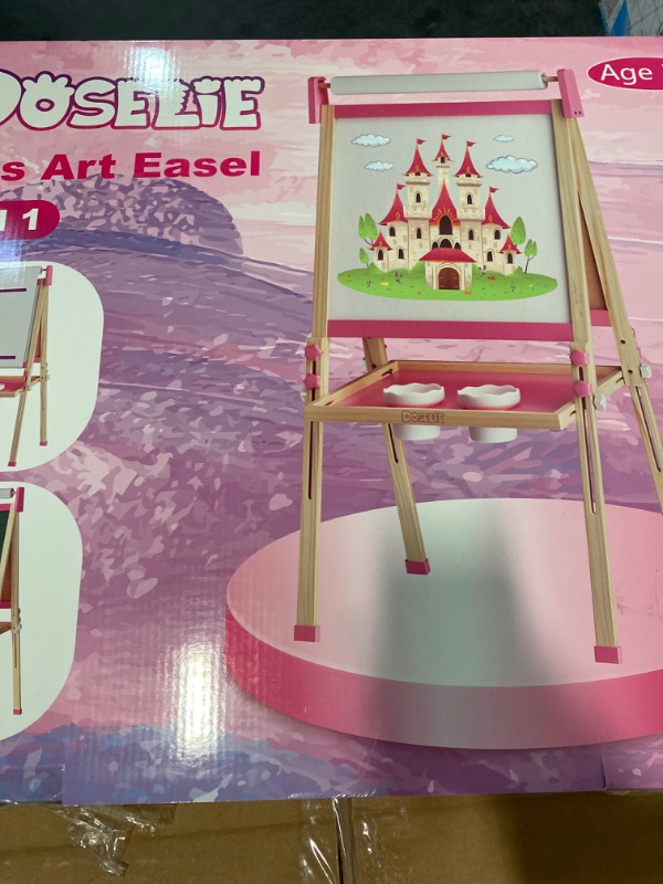 Photo 3 of Easel for Kids,Adjustable Wooden Toddler Art Easels, Girls Toys for Ages 5-7,8-13,2-4, Magnetic White Board and Chalk Board with Art Supplies, 2 3 4 5 6 7 8 9 10 Year Old Girl Birthday Gift