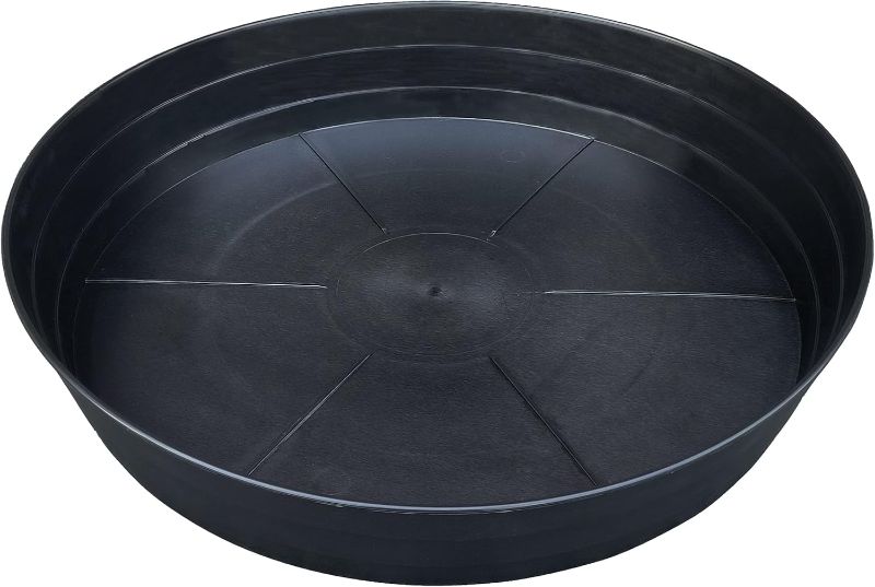 Photo 1 of 25 Inch Extra Large Plant Saucers, Extra-Deep 4.25 in Black Drip Trays for Flower Pot, Heavy Duty Drainage Tray Indoors No Holes, 2 Pack Plastic Planter Plate Water Catcher for Pots Base 20 21 22 in