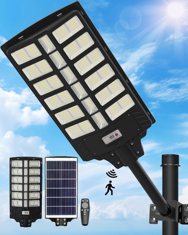 Photo 1 of 3600W Solar Street Lights Outdoor, 360000LM 6500K Solar Parking Lot Lights Dusk to Dawn, IP65 Waterproof Solar Security Flood Lights with Motion Sensor and Remote for Yard Garage Driveway