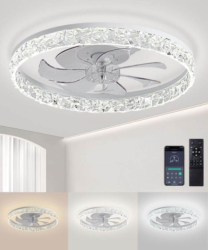 Photo 1 of Ceiling Fans with Lights and Remote, 20"Low Profile Ceiling Fan with Light, 3000-6500K Smart Bladeless LED Fan Light, Ceiling Fans with Light for Stepless Color Temperature Change and 6 Speeds - White