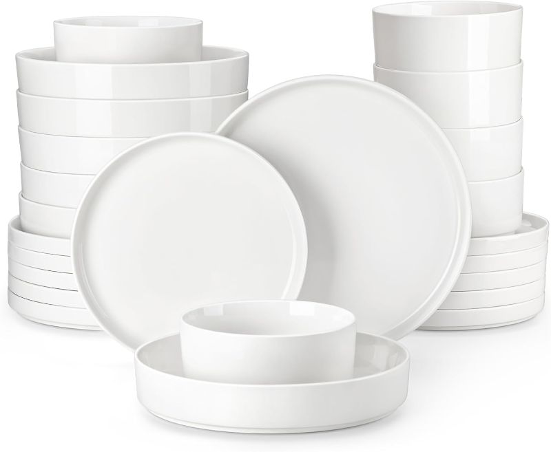 Photo 1 of MALACASA 24 Pieces Porcelain Dinnerware Set, Modern White Dish Set for 6, Premium Serving Plates and Bowls Sets, Chip and Scratch Resistant Dishware Sets Kitchen Dishes Dining Ware Set, Series LEAH