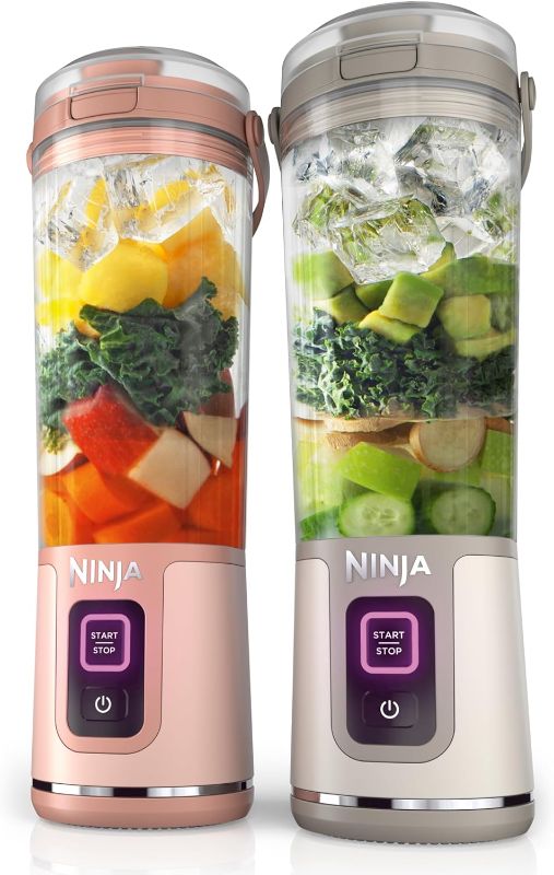 Photo 1 of Ninja BC155PS Blast Two-Pack Portable Blender, Cordless, 18oz. Vessel, Personal Blender-for Shakes & Smoothies, BPA Free, Leakproof-Lid & Sip Spout, Rechargeable, Dishwasher Safe Parts, Peach & Stone