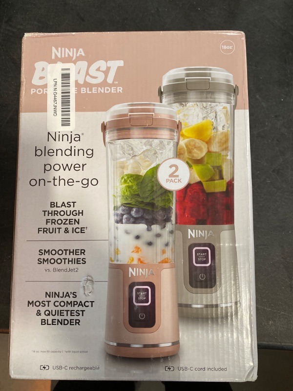 Photo 3 of Ninja BC155PS Blast Two-Pack Portable Blender, Cordless, 18oz. Vessel, Personal Blender-for Shakes & Smoothies, BPA Free, Leakproof-Lid & Sip Spout, Rechargeable, Dishwasher Safe Parts, Peach & Stone